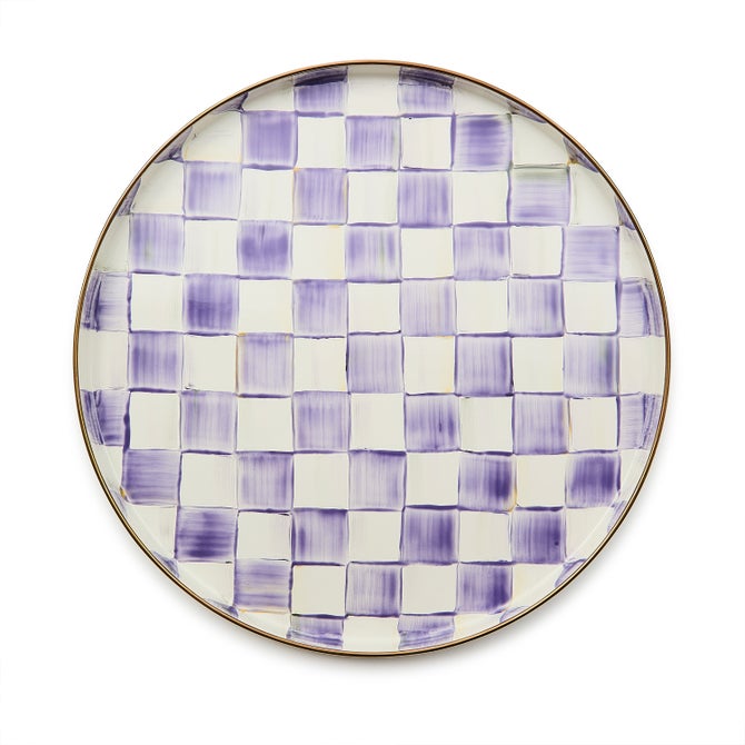 Violet check round tray with a circular silhouette.