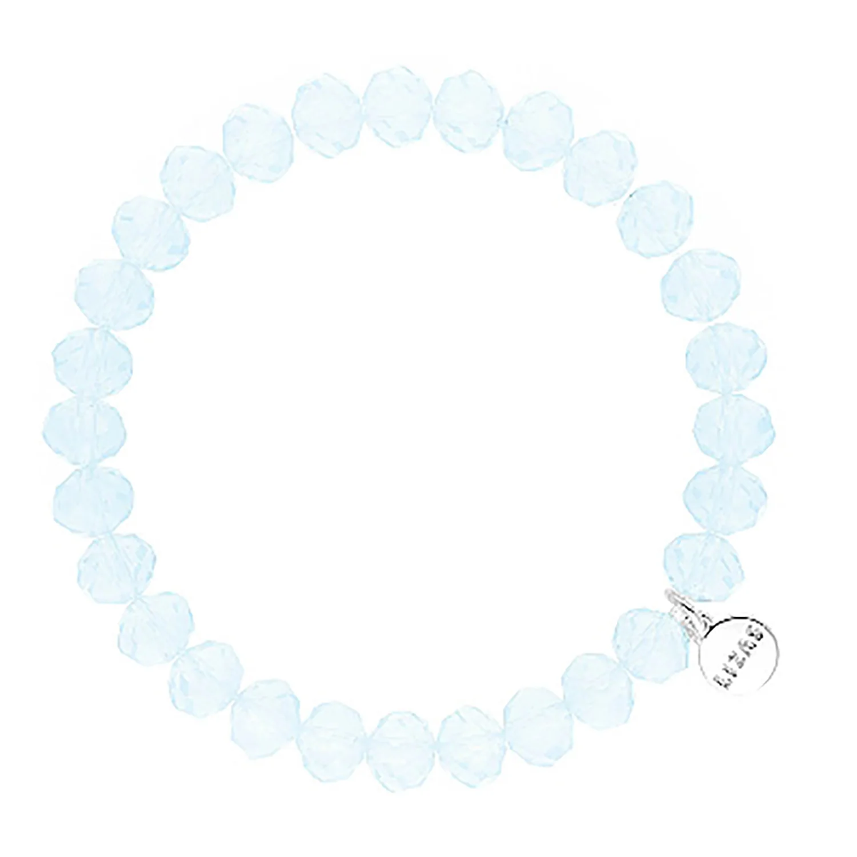 Lizas Quadro Big crystal stretch bracelet in light blue with a silver logo charm.