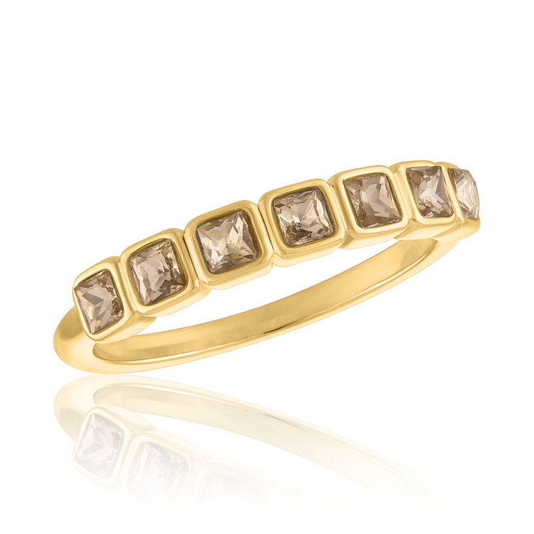 Vintage Rose Multi Square Gold Layers Ring with seven square-cut rose-toned stones in bezel settings