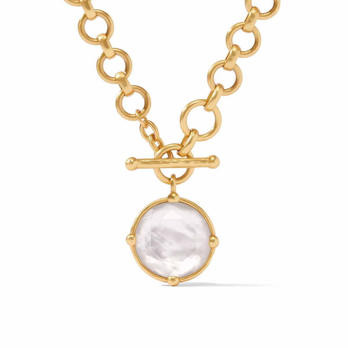Honeybee Demi Necklace featuring a rose-cut stone with beads on one side and a bas-relief bee design.