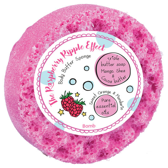 The Raspberry Ripple Effect Body Buffer in raspberry-colored textured material with a rounded rectangular silhouette.