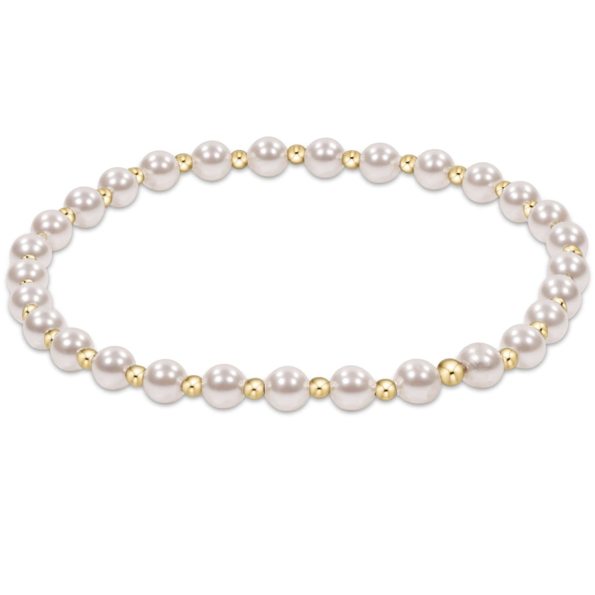 Classic Grateful Pattern bracelet featuring 4mm pearl crystals and 2mm 14kt gold-filled beads.