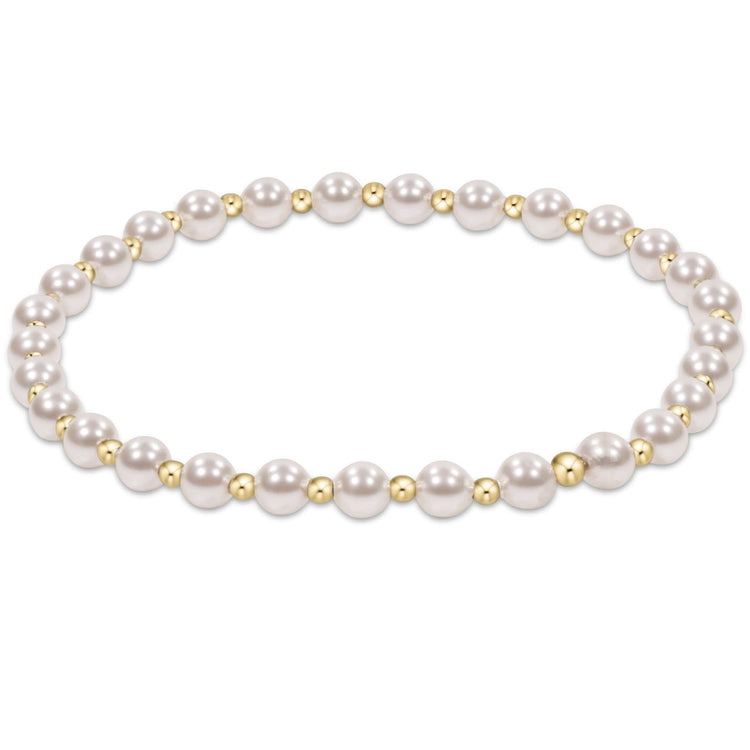 Classic Grateful Pattern bracelet featuring 4mm pearl crystals and 2mm 14kt gold-filled beads.