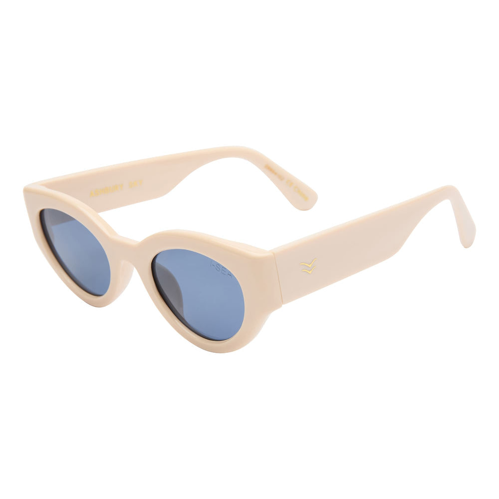 Ashbury sunglasses with sky cream frame and navy polarized lenses