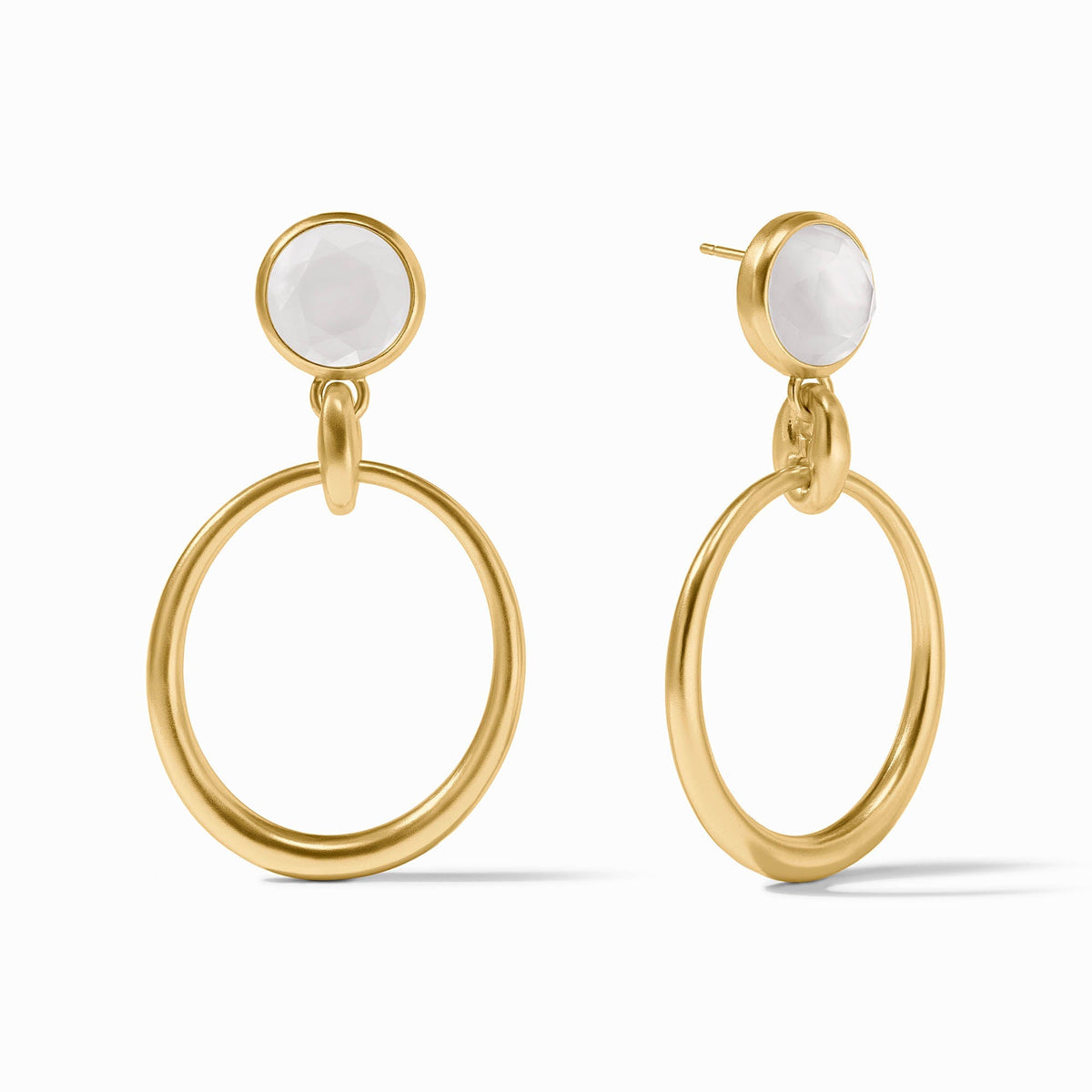 Laguna statement earring with imported glass stone set in a polished gold-tone metal frame.