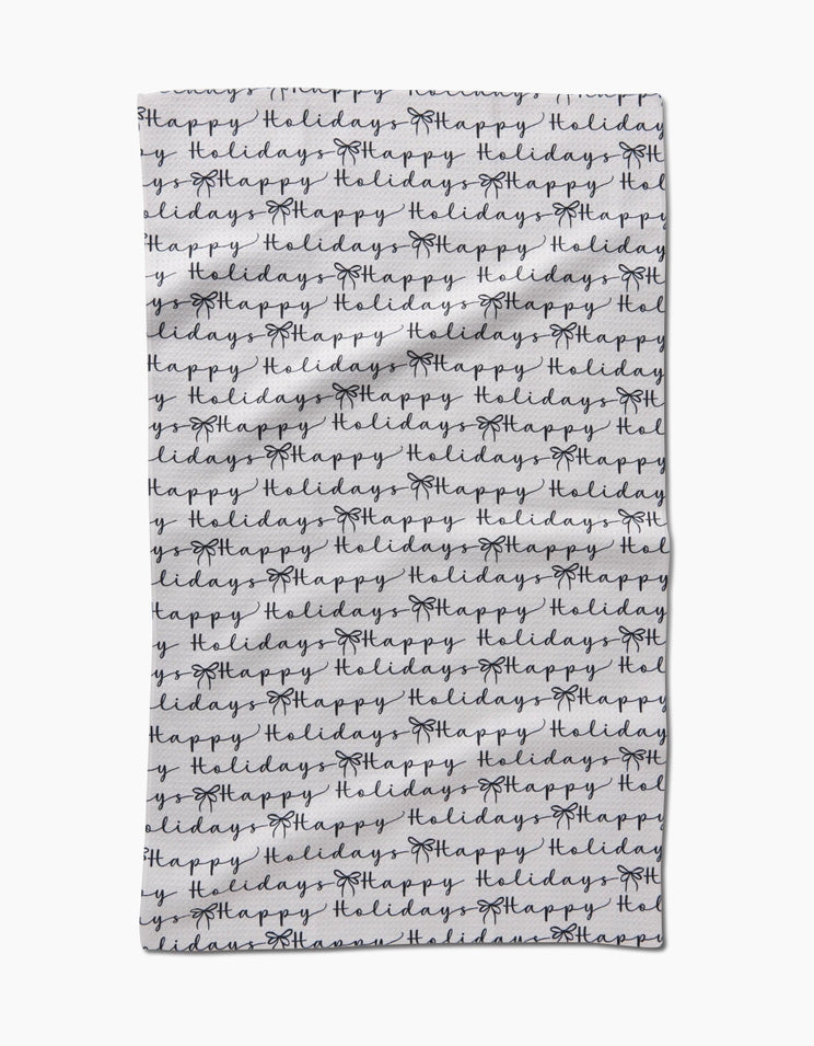 Waffle weave kitchen tea towel in white with a holiday-themed single-sided print.