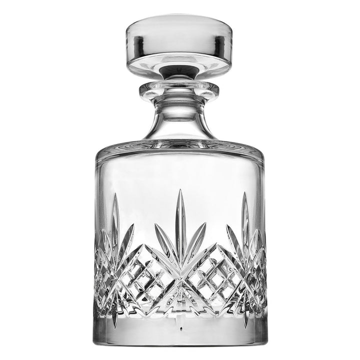 Dublin Round Whiskey Decanter made of clear unleaded crystal with a classic cut pattern.
