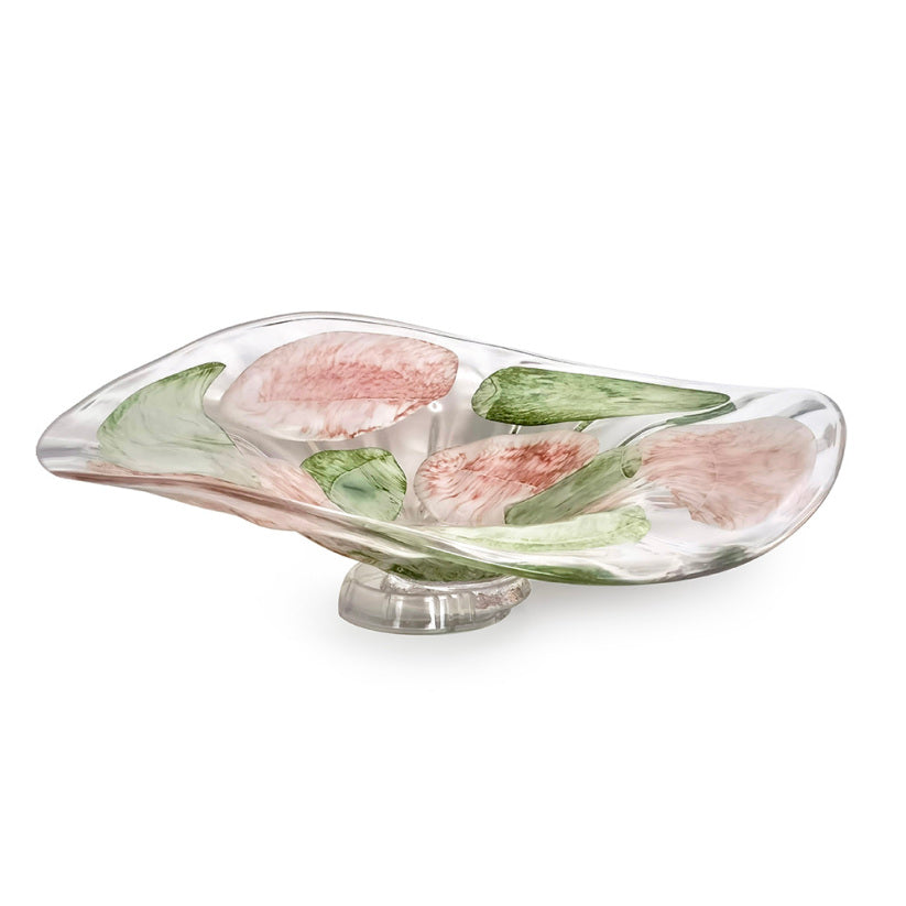 Clear glass bowl with a smooth circular rim.