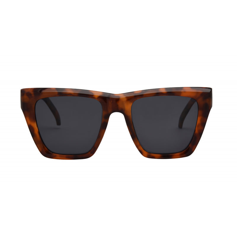 Ava women's sunglasses in Tort/Smoke polarized lenses with a classic square frame and minimalist design.
