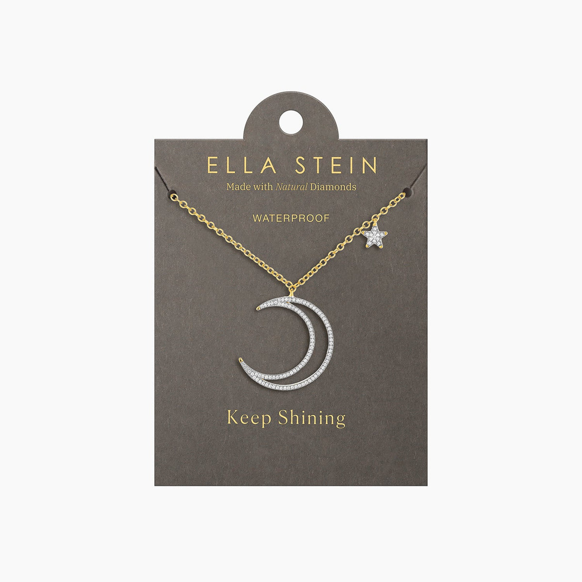 Waterproof stainless steel necklace with a crescent moon pendant featuring an embedded star.