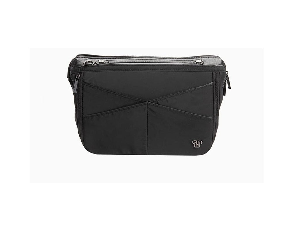 Black Littbag handbag organizer with multiple exterior pockets and top handle.