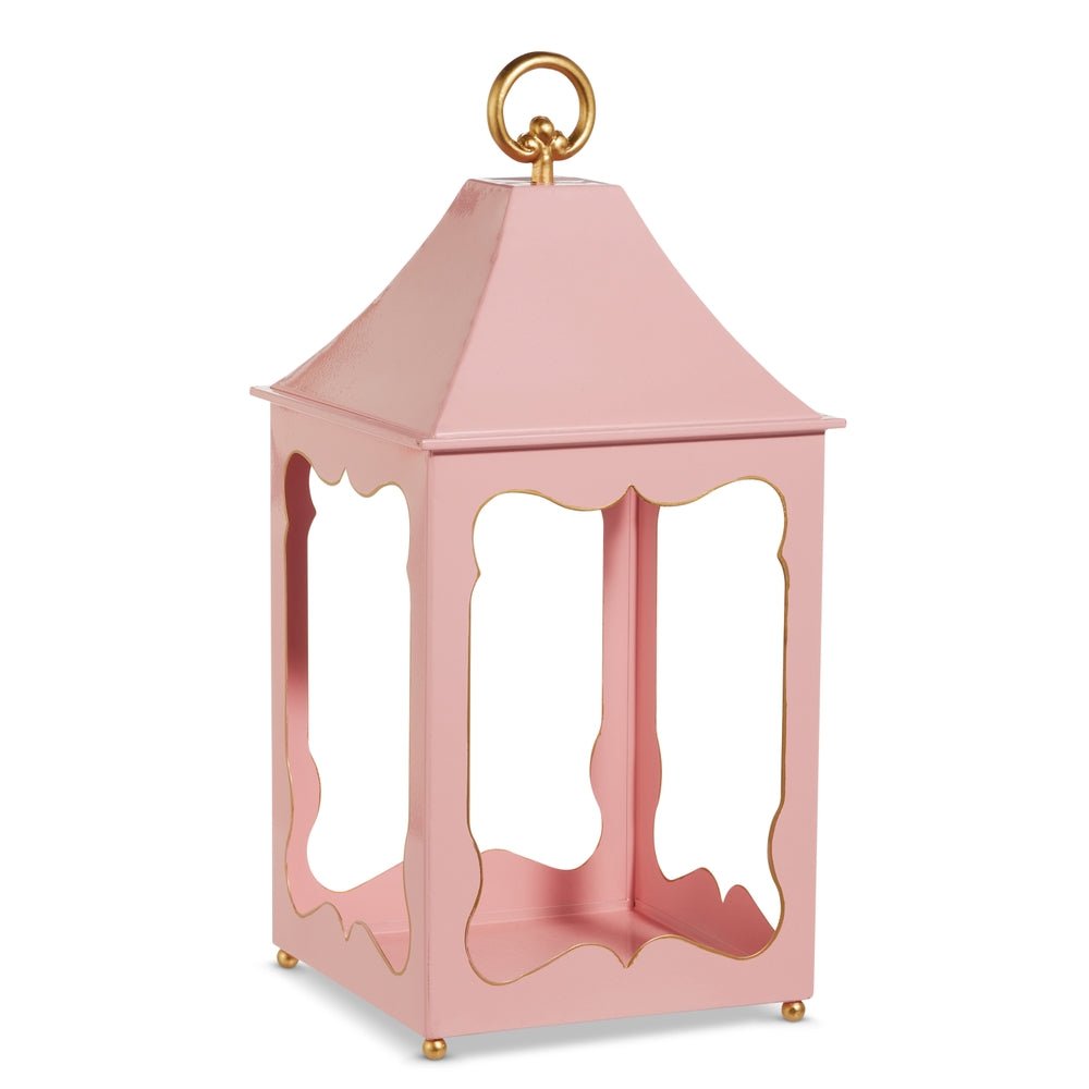 Eighteen-inch whimsical iron lantern with decorative cutout patterns.