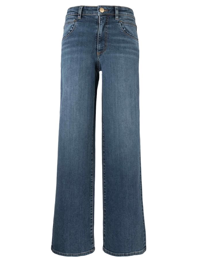 Jodi high-rise straight-leg jeans in dark wash denim with four front inset pockets