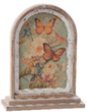 Wooden arch decoration featuring rose floral patterns in a natural finish.