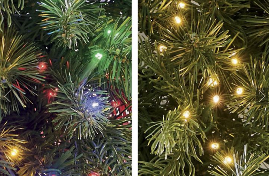 Close-up of King Fraser Garland showing sparkle rice LED lights in multicolor and warm white.