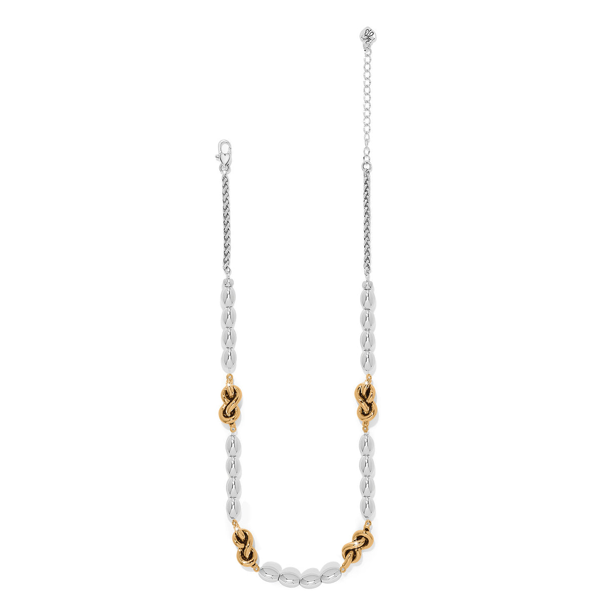 Two-tone silver-gold single knot drop necklace with adjustable lobster claw closure