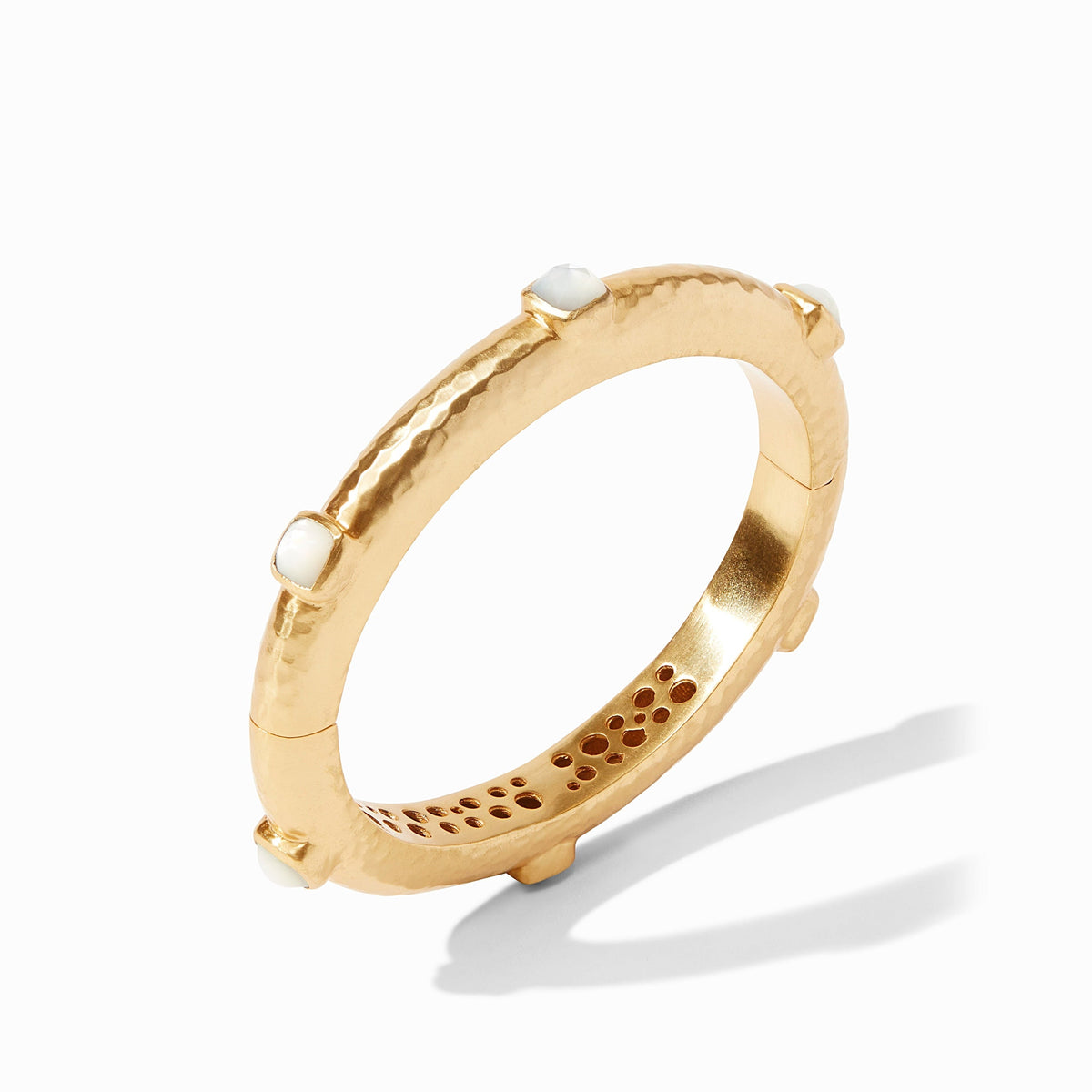 Catalina Stone Hinge Bangle in 24K gold plate with mother of pearl and glass accents.