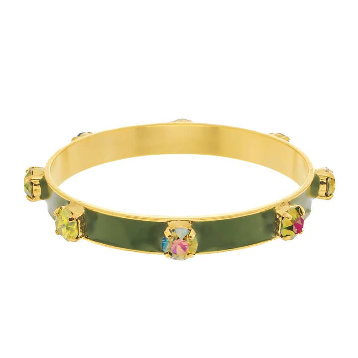 Antique gold-plated brass bangles with hand-painted enamel colors and high-quality crystals.