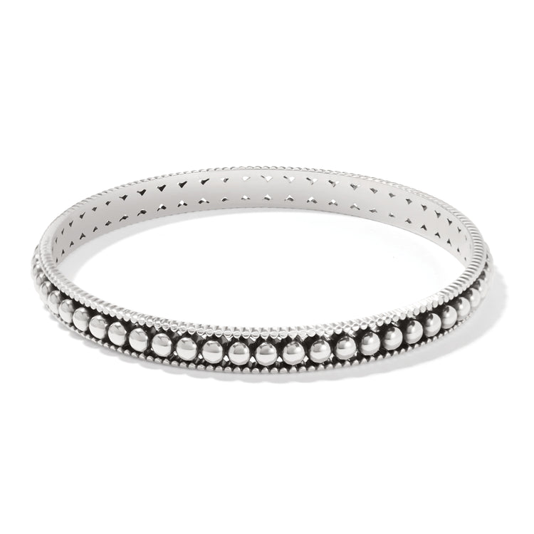 Silver plated Pretty Tough Pierced Slim Bangle with a beaded texture and cutout details.