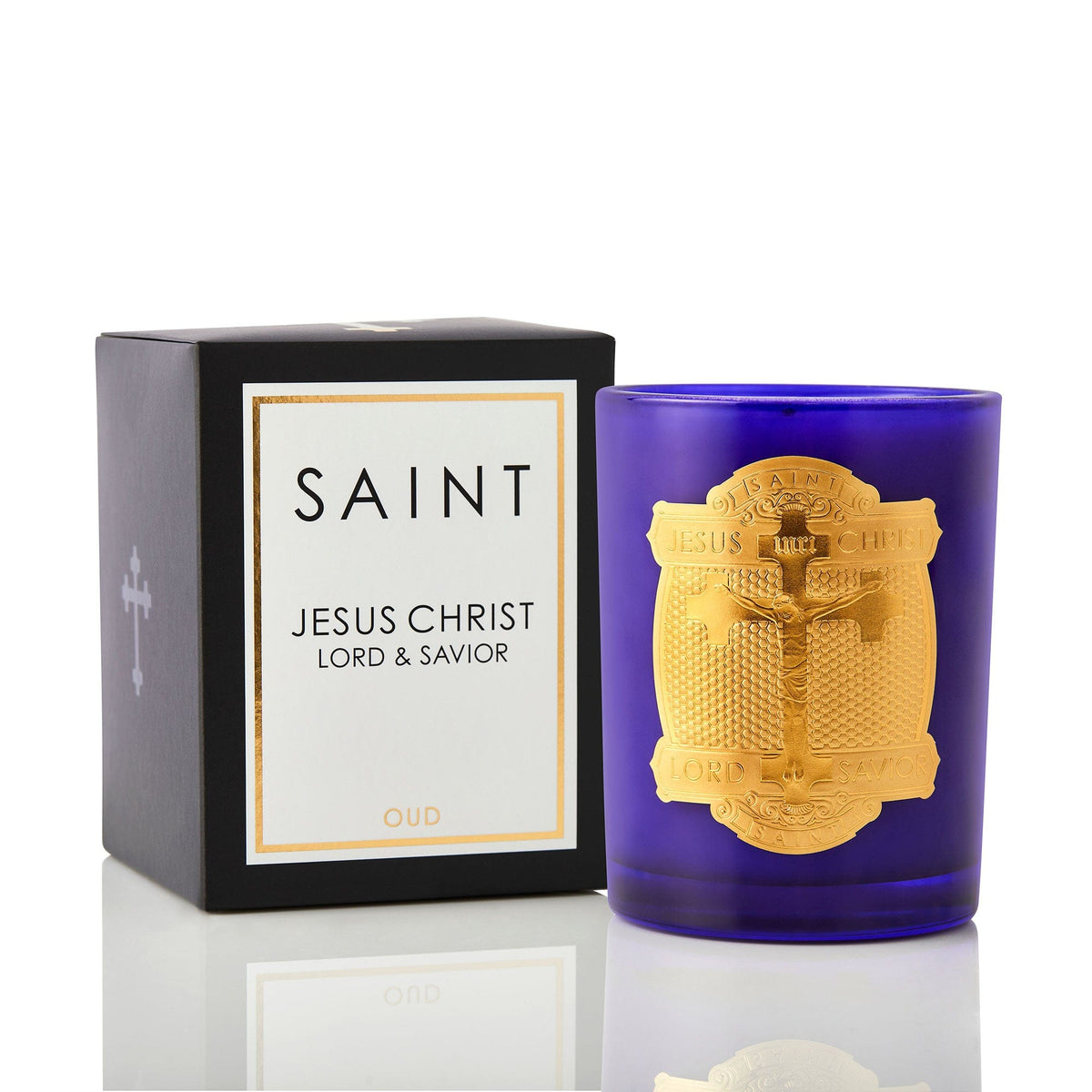 Lord & Savior Jesus Christ candle with embedded prayer coin in wax
