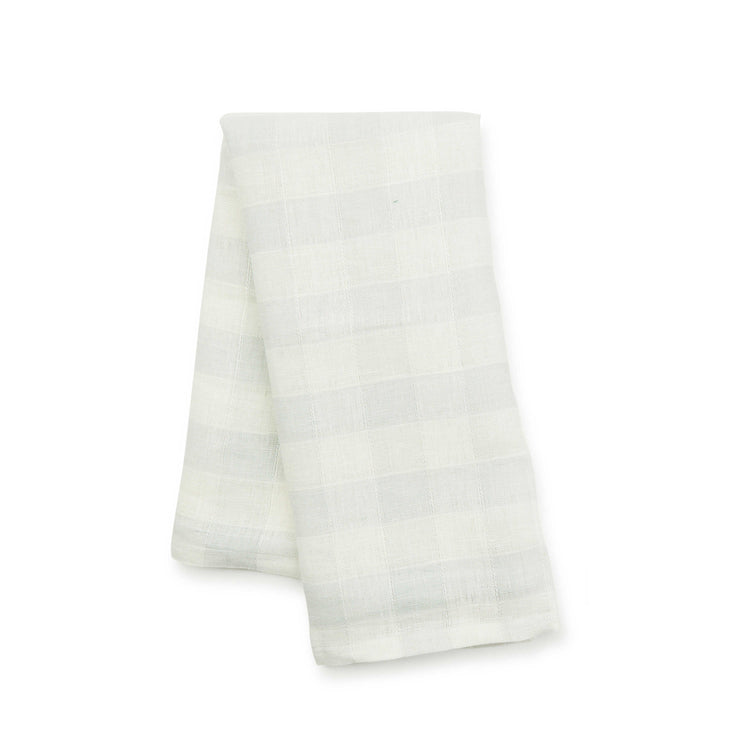 Checkered linen dish towel in natural beige with a woven grid pattern.