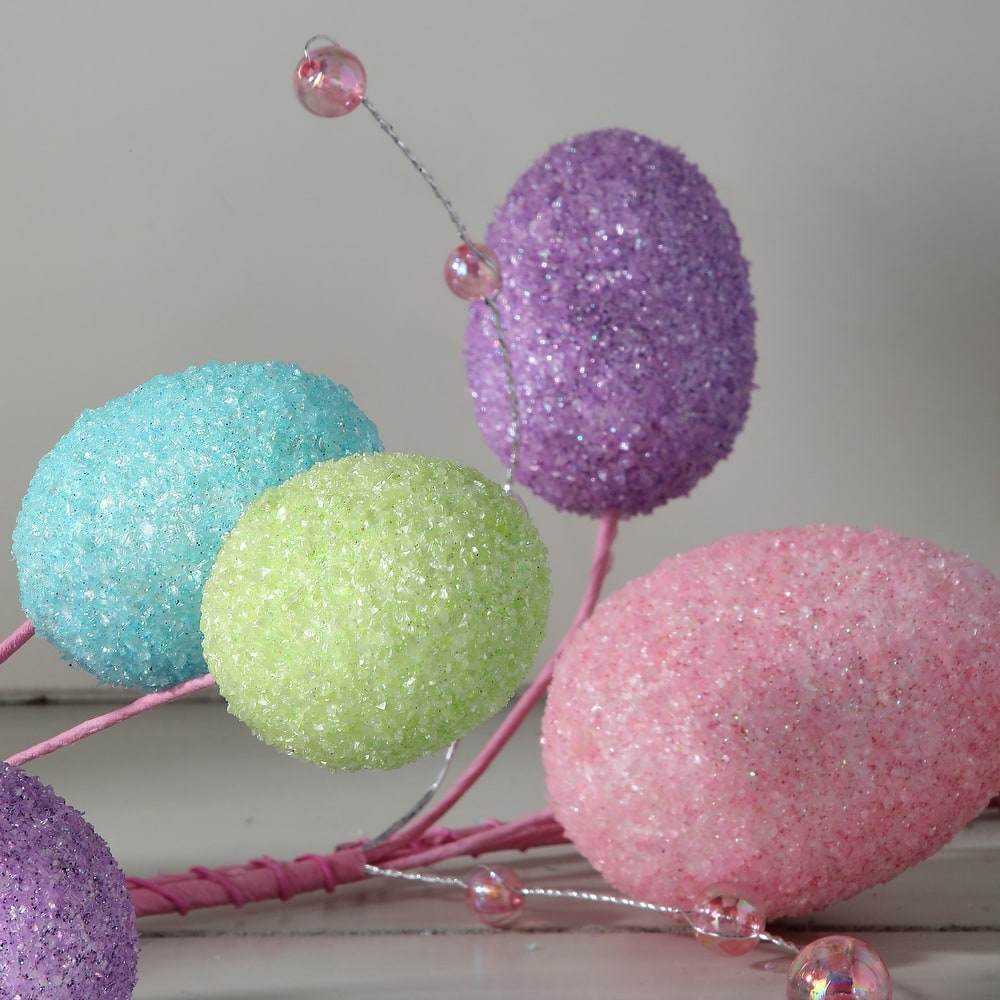 48-inch plastic Easter egg garland with bead accents in assorted colors.
