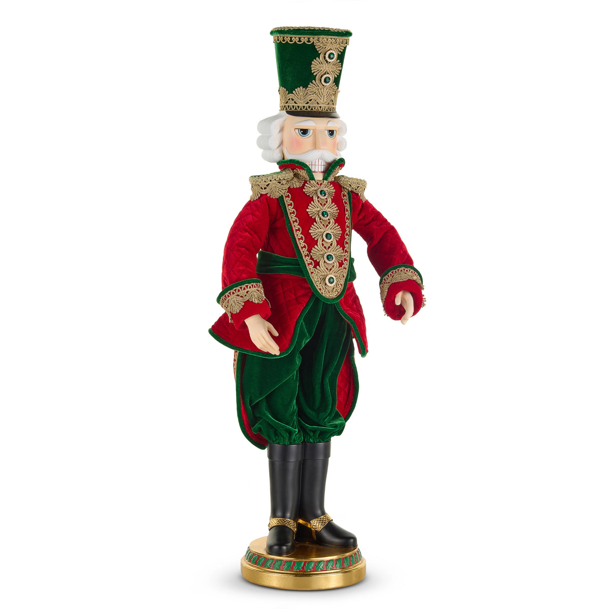 37.5-inch nutcracker figure in a red velvet jacket, green trousers, and a tall green hat.