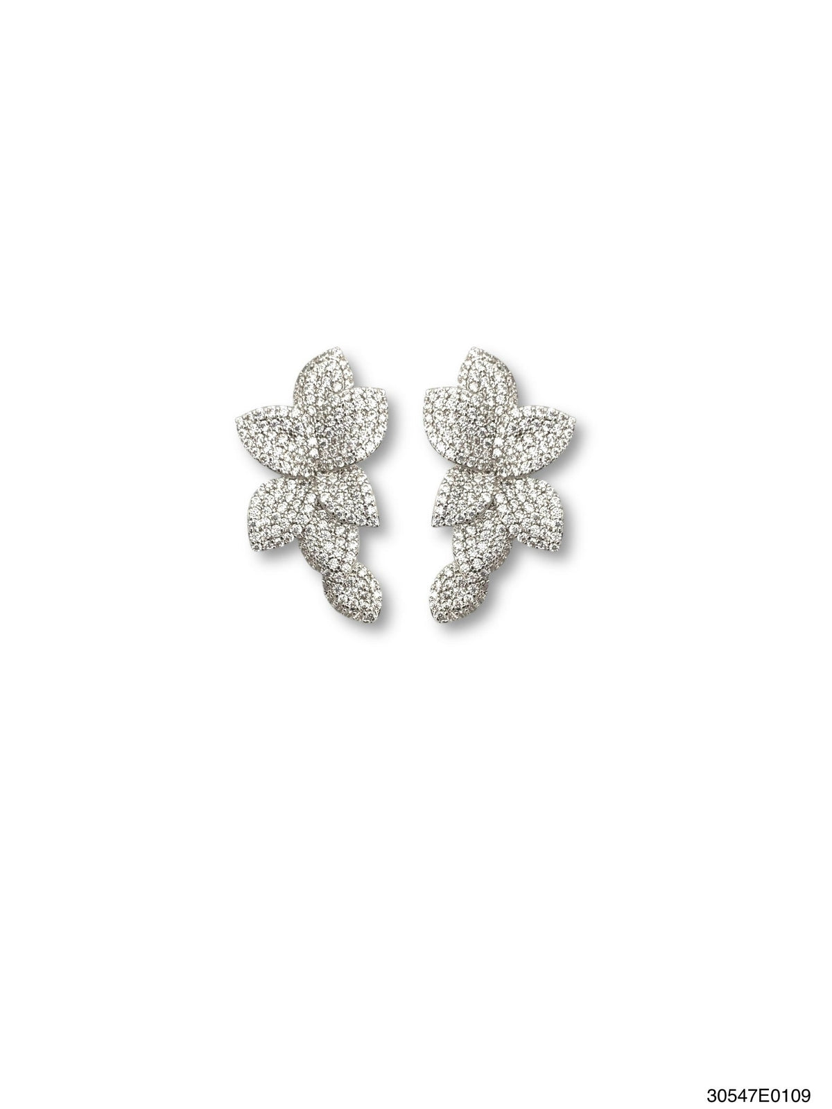 Mira Medium Plumeria Earrings featuring cubic zirconia in a floral design.