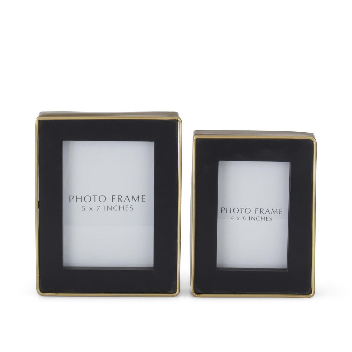 Modern gold and black metal photo frame with glass front