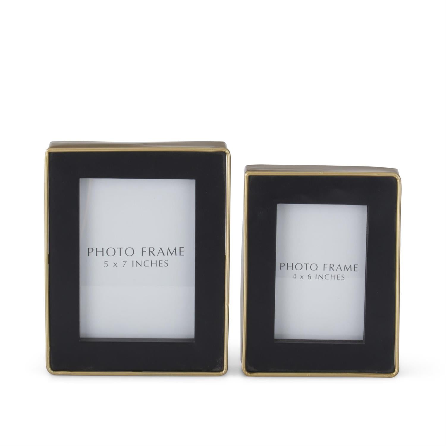Modern gold and black metal photo frame with glass front
