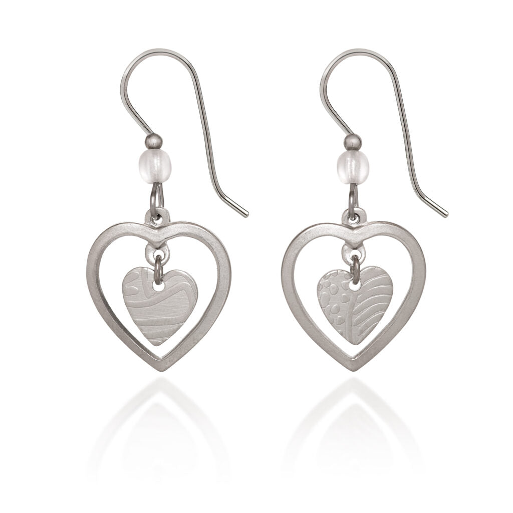 Silver Heart in Open Heart Earrings