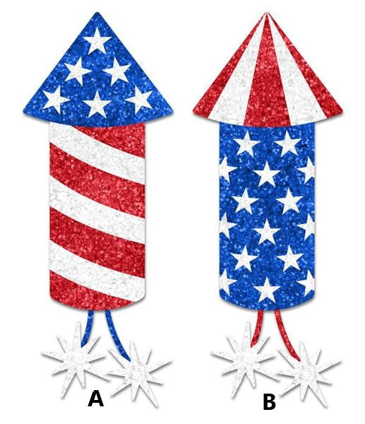 A 20-inch Oah firecracker shaped EVA foam prop with a glittered red and gold pattern.