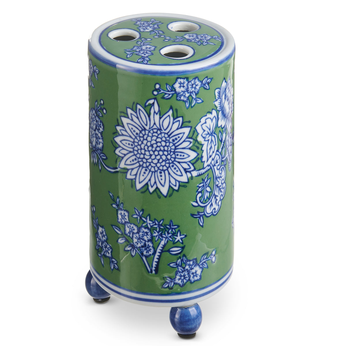Clay tulip vase in green and blue water-sealed finish