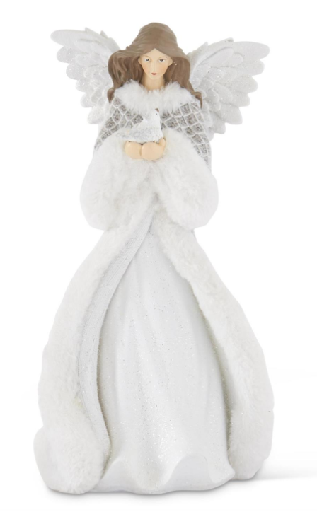 Angel w/White Glittered Metal Removable Wings