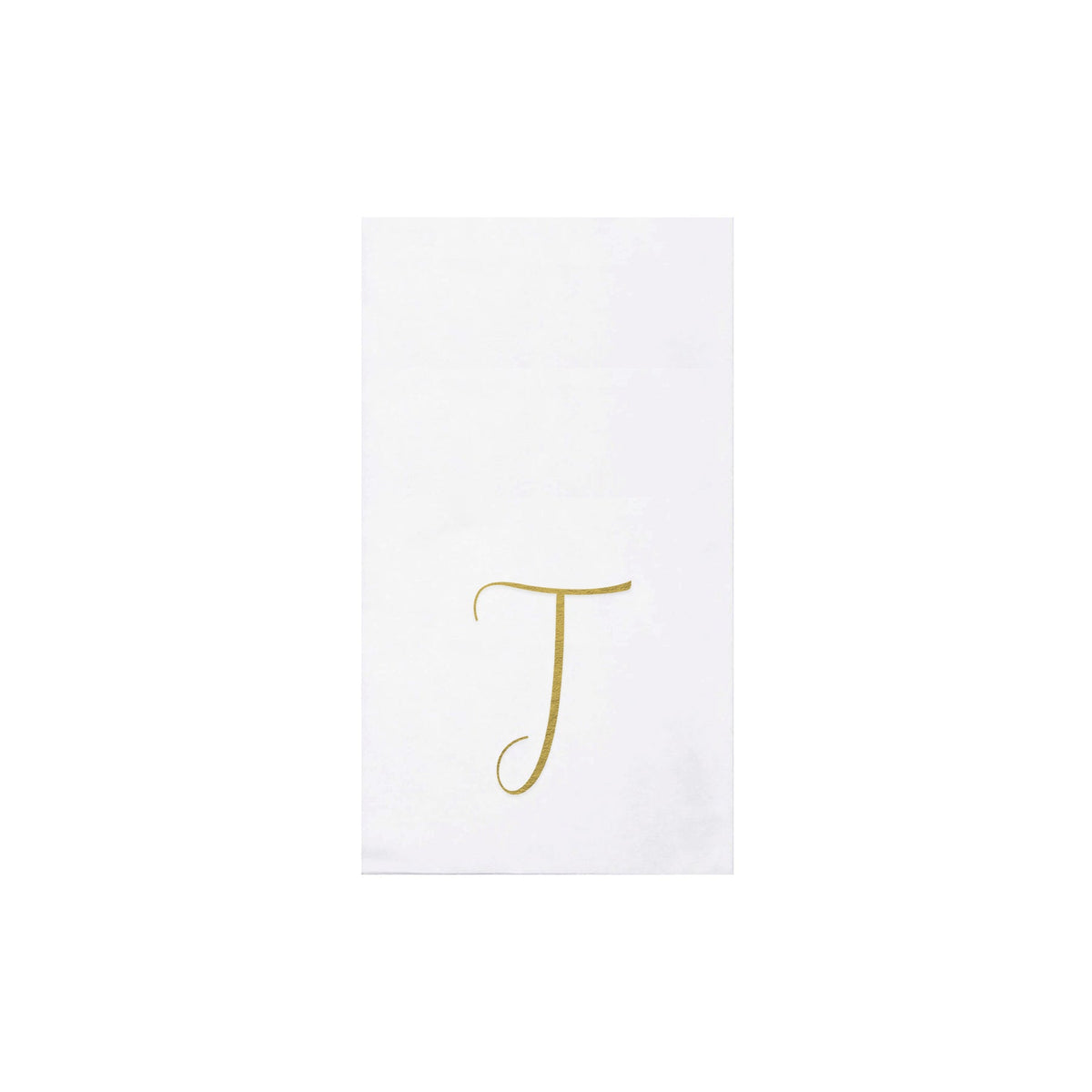 Folded gold monogram guest towels made from spunlace material.