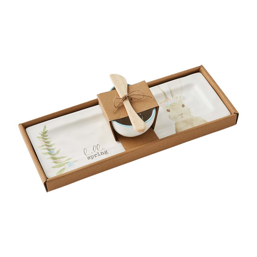 Bunny Egg Appetizer Set featuring a rectangular tray with three small cups and a spreader tool.