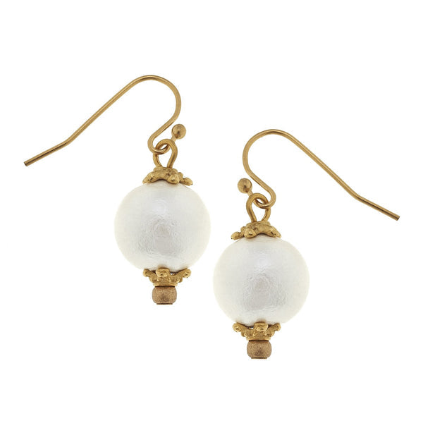 Gold with Small Cotton Pearl Earrings
