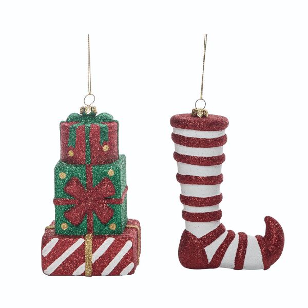 Plastic striped ornament with a glossy finish featuring vertical color bands.
