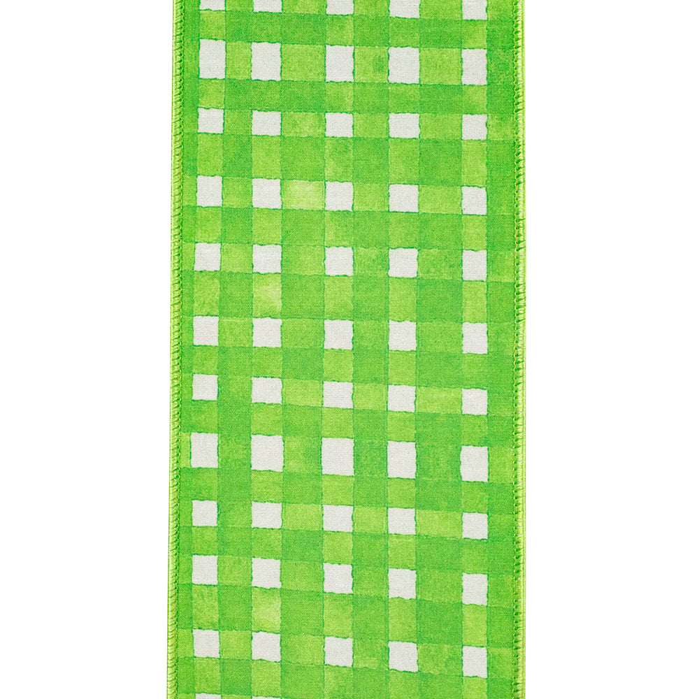Four-inch wide watercolor check dupioni ribbon with wired edges.