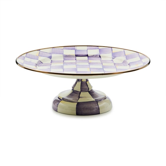 Violet check pedestal platter with raised rim