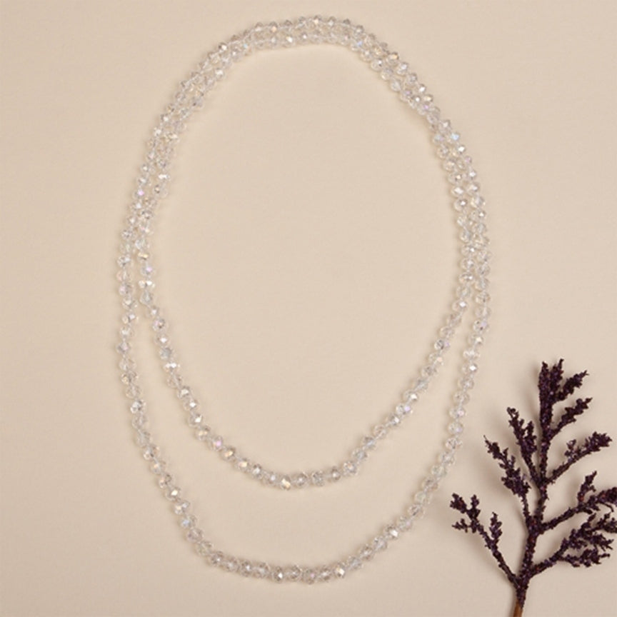 60-inch long necklace featuring clear crystal beads with a simple strand design.