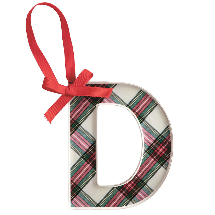 Acrylic tartan letter ornament with grosgrain ribbon hanger