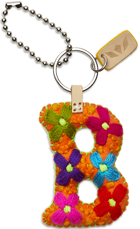 Felt letter charm in bright yellow with attached silver chain