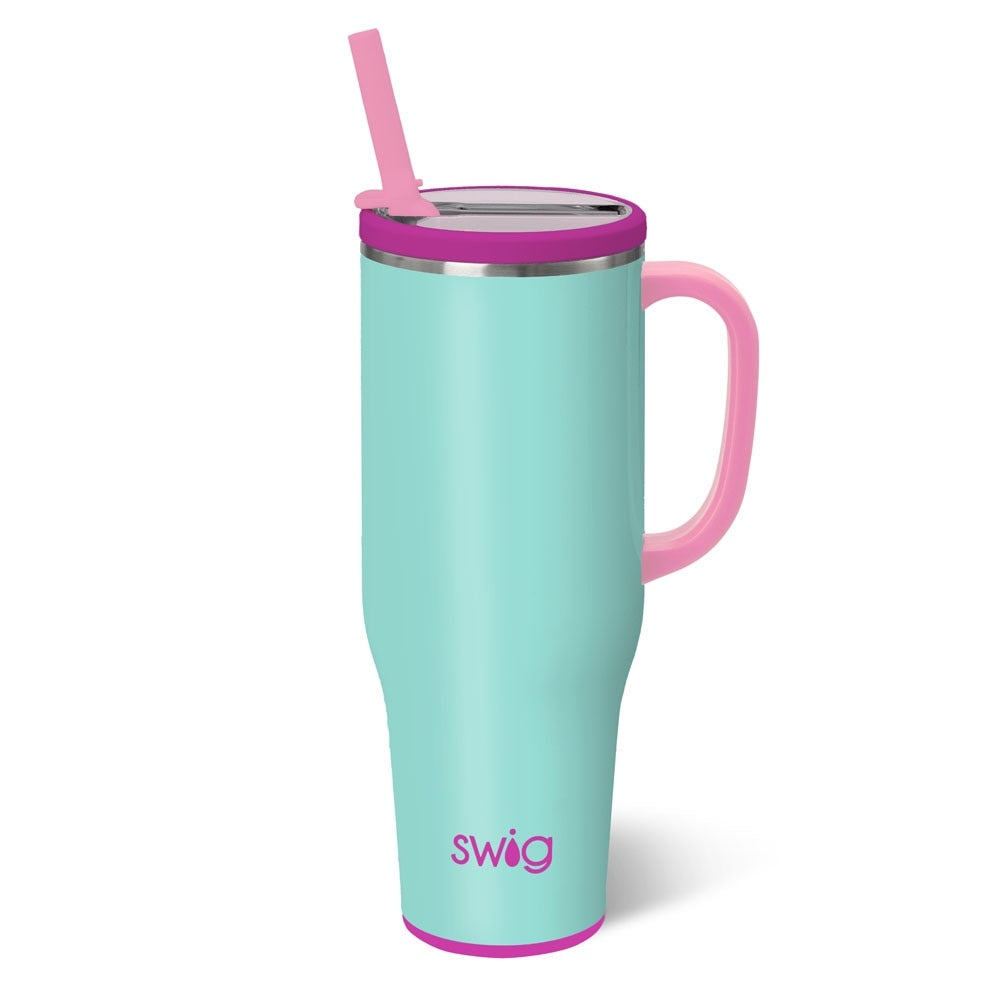 40oz black leakproof mug with a wide cylindrical shape.