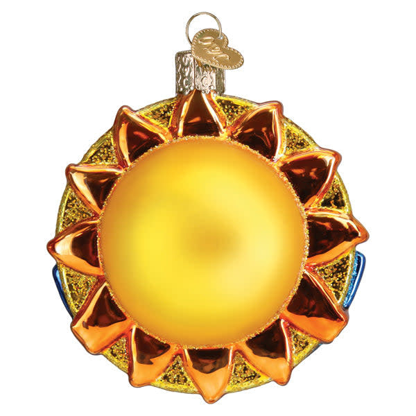 Back view of a You Are My Sunshine Christmas ornament with white background showing song lyrics and decorative elements.