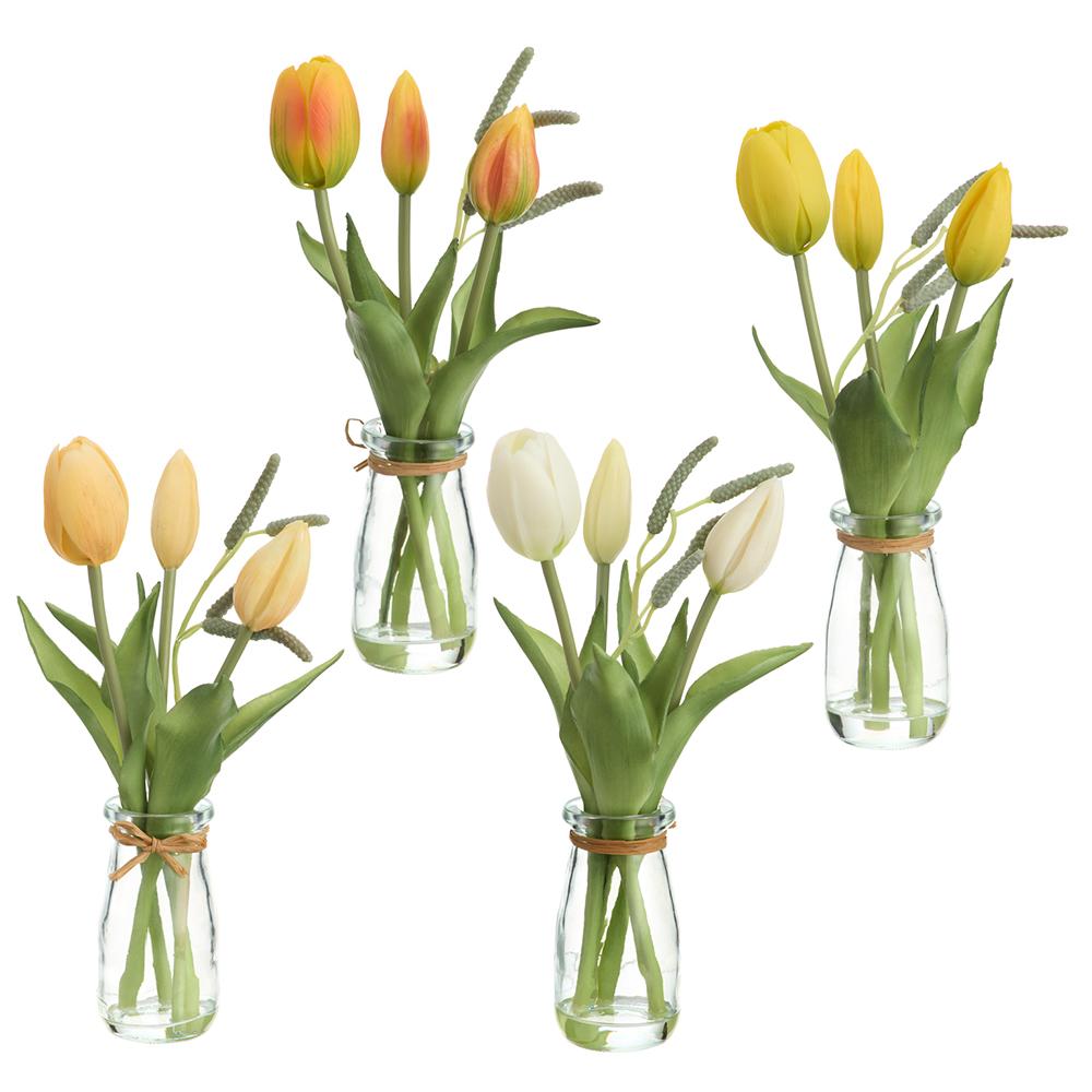 Cream yellow tulip-shaped glass vase with metal wire structure
