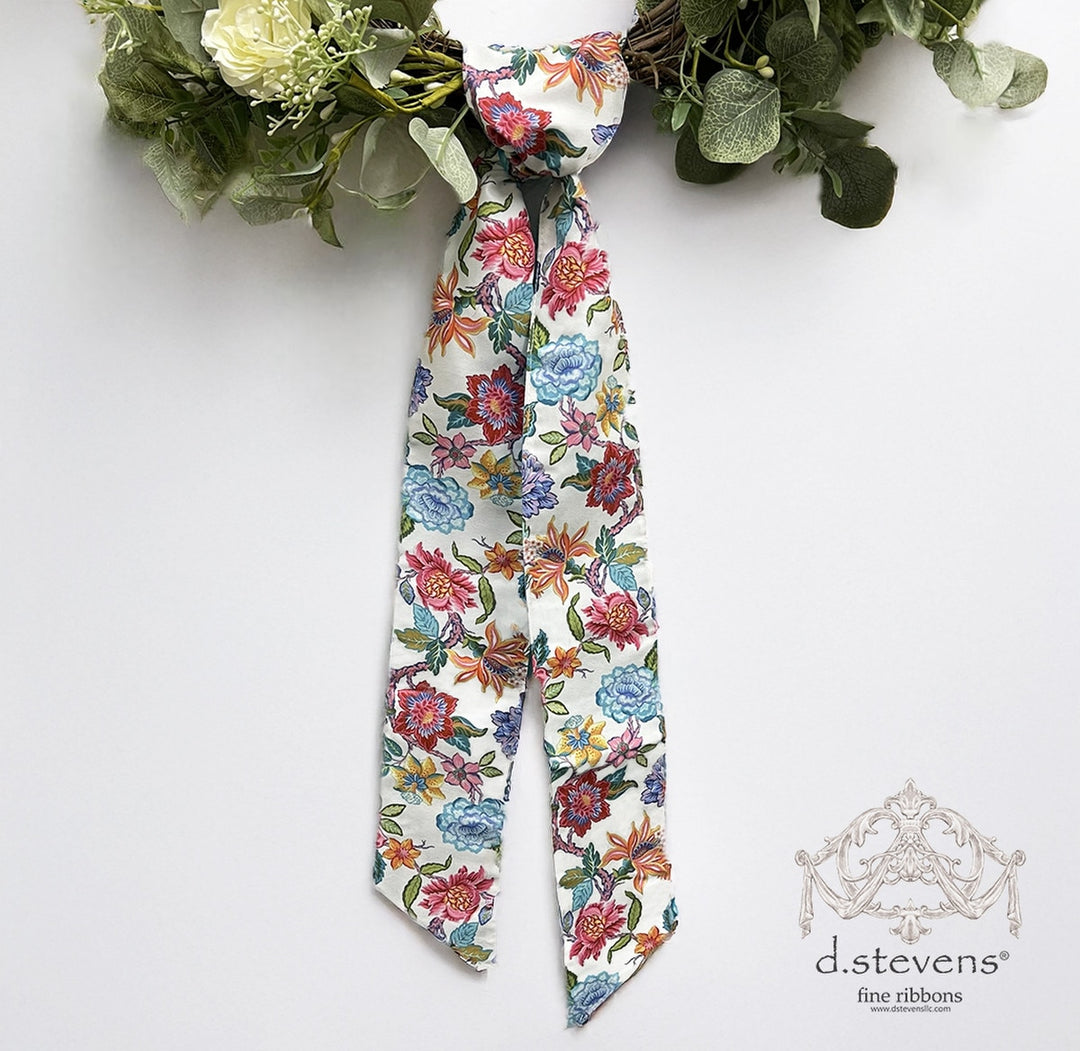Pink poplin sash with blue and yellow floral print