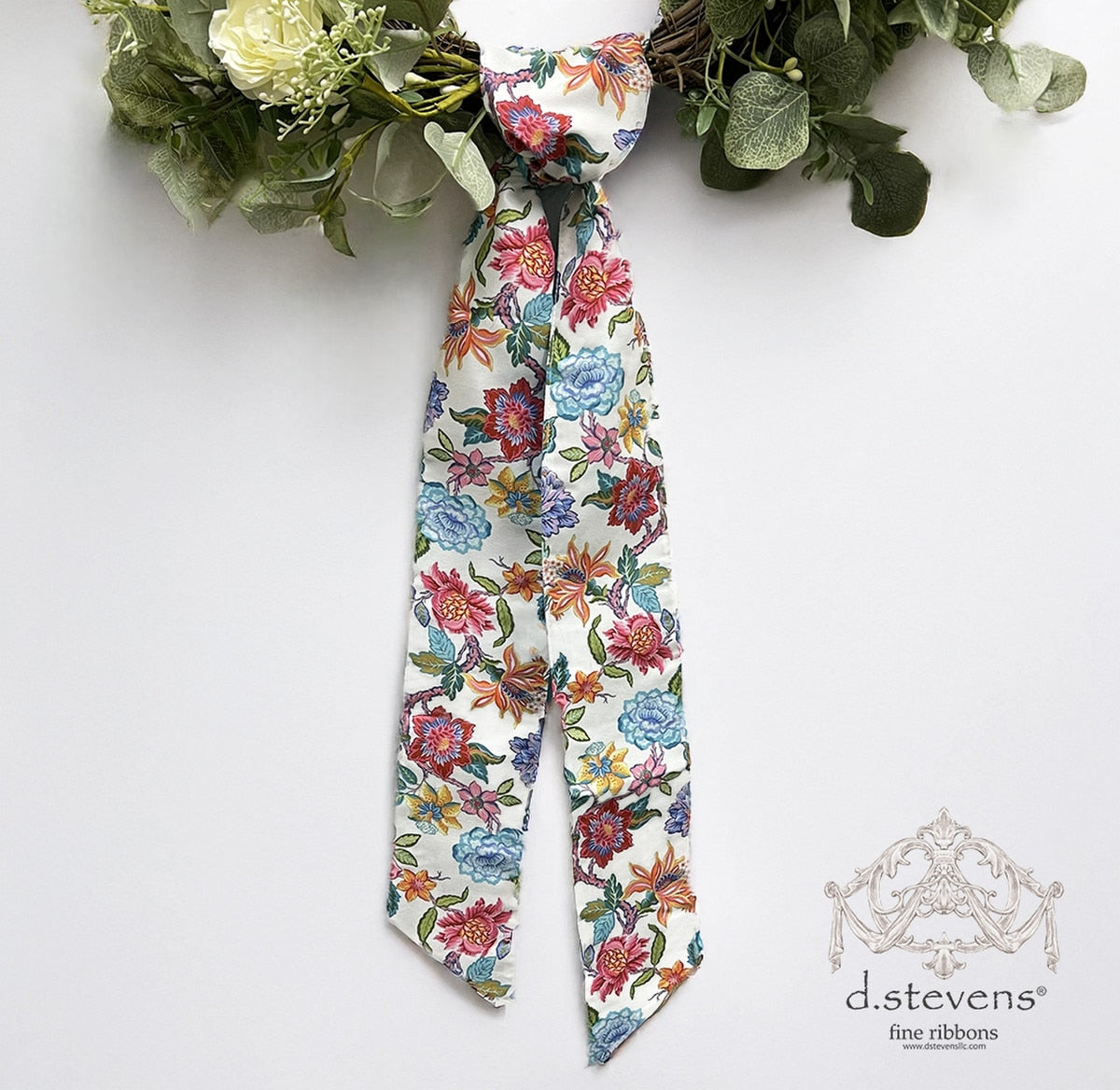 Pink poplin sash with blue and yellow floral print