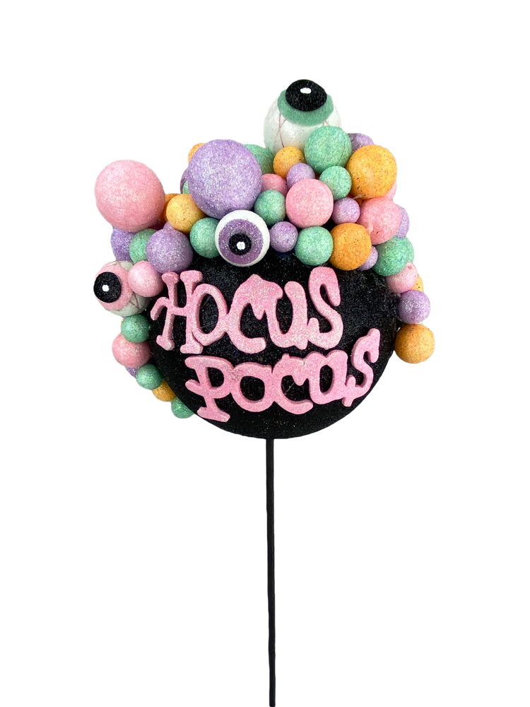 Black cauldron-shaped pick with bubble texture for Halloween decor