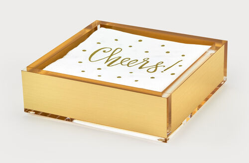 Gold acrylic cocktail tray with a sleek rectangular shape.